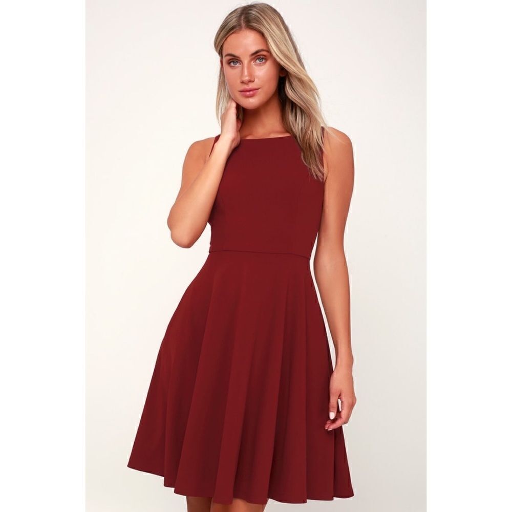 NWT Lulus Fall For You Burgundy Skater Dress, Size XS